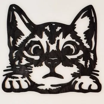 Obraz Kočka hlava dřevěný obraz - Tmavě hnědá lazura