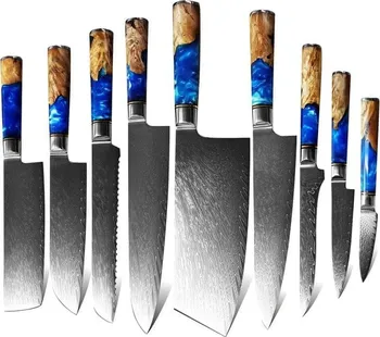 Kuchyňský nůž Izmael KP13842 sada damaškových kuchyňských nožů 9 ks modré