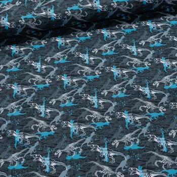 Softshell dětský jarní modrý dinosaurus na šedé 1,5/1 m Softshell dětský jarní modrý dinosaurus na šedé 1,5/1 m