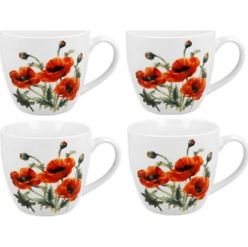DUO Gifts DG - Porcelánová sada hrníčků CLASSIC POPPIES, VLČÍ MÁK - 4*460 ml