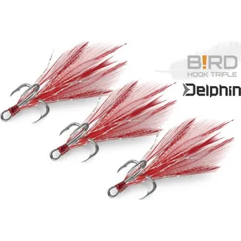 Rybářský háček Delphin B!RD Hook TRIPLE 3ks - trojháčky/červená pírka velikost: 10