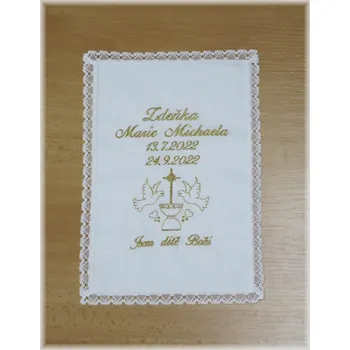 rouška Vyšívaná křestní rouška s krajkou vzor 30