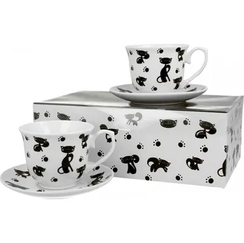 DUO Gifts DG - Šálek s podšálkem na kávu, čaj - Kočky černé - sada 2 ks - 250 ml