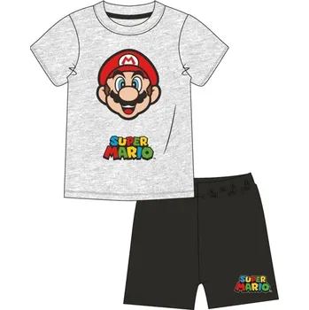 KOMPLET SOUPRAVA LETNÍ PYŽAMO SUPER MARIO TRIČKO A KRAŤASY šedo - černé 053 Velikost: 116