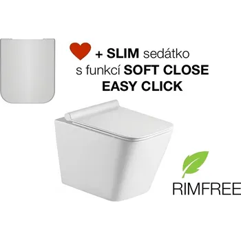 Klozet Eco produkty Square Rimless - závěsné wc bez splachovacího okruhu - včetně slim soft close sedátka