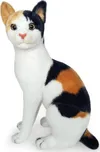 Plyšová sedící kočka 46 cm tříbarevná