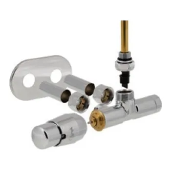 HS Unico - připojovací radiátorová armatura jednobodová levá, s termostatickou hlavicí nalevo, pro PEX, ALPEX 16mm - lesklý chrom, KOMPLETNÍ SADA S KRYCÍMI TRUBIČKAMI A RŮŽICEMI