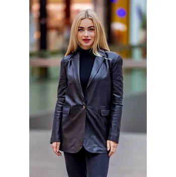Dámské sako Černé dámské kožené oversize sako GWLyza Velikost XS