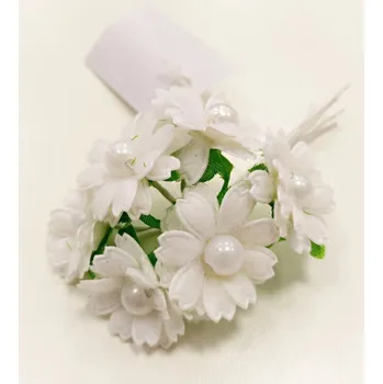 umělá květina Kytičky 25 mm na drátku přízdoba - bílé - 6 ks