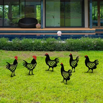 Zahradní dekorace ASIR Dekorativní zahradní doplňky CHICKEN FAMILY 6 černé