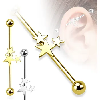 Piercing Piercingate Industrial piercing - hvězdičky PIN00067 - Barva/Motiv: Stříbrná, Délka tyčky: 38 mm, Kuličky: 5 mm, Průměr tyčky: 1,6 mm