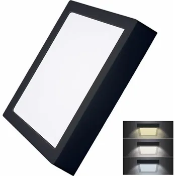 Solight LED mini panel CCT, přisazený, 24W, 1800lm, 3000K, 4000K, 6000K, čtvercový, černá barva WD175-B