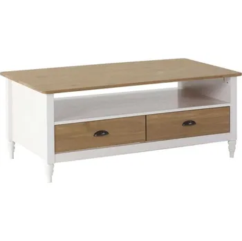 Konferenční stolek Bílý konferenční stolek z masivního borovicového dřeva se 2 zásuvkami Marckeric Joyce