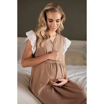 Dámské noční prádlo Béžová těhotenská košile z organické bavlny a s krajkou Velikost: M