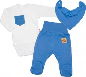 Kojenecká souprava Baby Nellys 3dílná sada body dlouhý rukáv s kapsou + šátek + polodupačky modrá/bílá 50