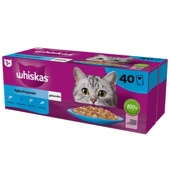 Krmivo pro kočku WHISKAS Adult sáčky 40 x 85 g Fishy Treats - vlhké krmivo pro dospělé kočky v želé (kousky s: lososem, tuňákem, treskou, bílou rybou)