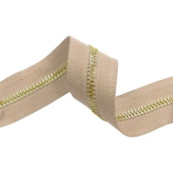 Zip Zip kovový, nekonečný pás 5mm, světle béžový se zlatou, metráž, galanterie