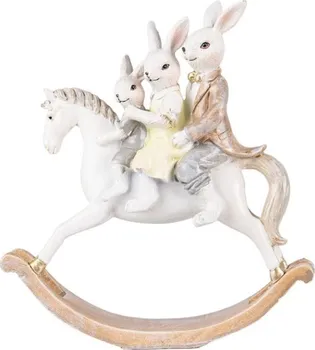 Velikonoční dekorace Clayre & Eef 6PR3855 králičí rodinka na houpacím koni