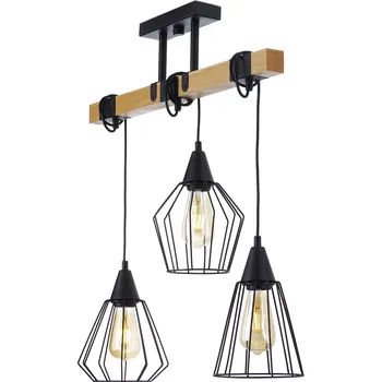 Light for home - Závěsné svítidlo na lankách 20944 "CAMEROON", 3x60W, E27, černá, přírodní olše