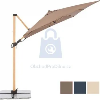 Stínicí technika Slunečník zahradní, výkyvný, s boční tyčí, s ULTRA UV ochranou, ALU WOOD 2200 x 3000 mm, přírodní (slonovinová kost), balení 1 ks