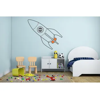 Samolepící dekorace Lepy.cz Samolepka na zeď Vesmír - Raketa Velikost (šířka x výška): 30x64cm, Kombinace barev sety: Tmavě Šedivá + světle modrá
