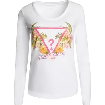 Dámské tričko GUESS DÁMSKÉ TRIČKO S DLOUHÝM RUKÁVEM LS SN TRIANGLE FLOWER WHITE W3GI48J1314 G011 Velikost: XS