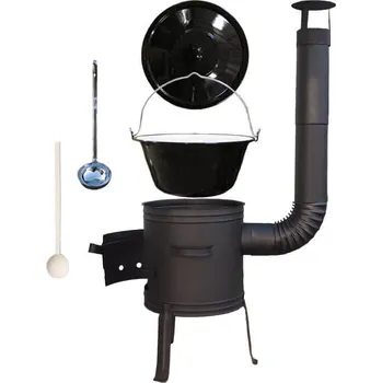 kotlíky Smaltovaný kotlík 10 l + nízká žáruvzdorná kotlina 33 cm PLUS 700 + vařečka a naběračka