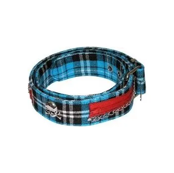 Opasek Opasek modrý tartan s lebkami a zipy