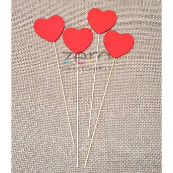 Party dekorace Zápich srdce dřevěné (12 ks) - červený