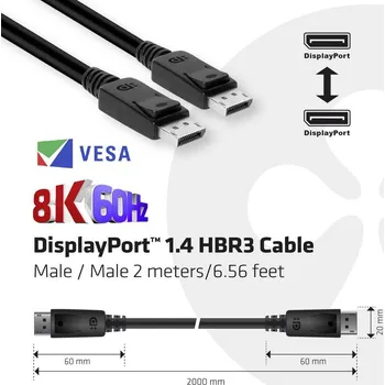 Video kabel club3D DisplayPort kabel Konektor DisplayPort, Konektor DisplayPort 2.00 m černá CAC-2068 samozhášecí, 8K UHD Kabel Disp