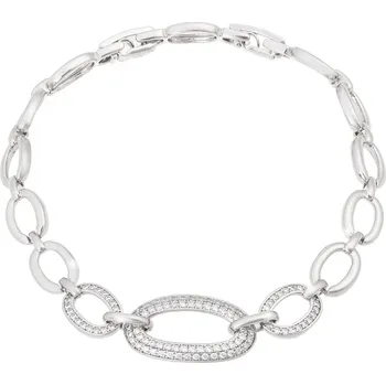 Náramek biju Rhodiovaný náramek, spojené oválky se zirkony 2002207