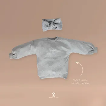 Chlapecká mikina Mikina s výšivkou jména ŠEDÁ Velikost: 116 (5-6 let), Varianta: S mašličkou