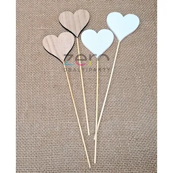 Party dekorace Zápich srdce dřevěné (10 ks) - bílá/přírodní