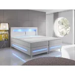 Boxspringová manželská postel s LED osvětlením 180x200 GALWAY - bílá ekokůže + topper ZDARMA
