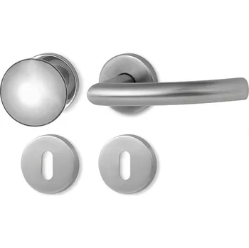 Dveřní kování Dveřní kování METAL TUBE MT 12 s koulí a rozetou (Dveřní klika METAL TUBE MT 12 s koulí a kulatou, hranatou, nebo oválnou rozetou, z nerez oceli DIN 1.4301, s matným povrchem, vhodná pro interiér i exteriér, pro dozický (obyčejný) nebo cylindrický (fab) z