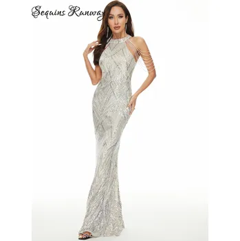 Dámské šaty Dámské společenské šaty levně Sequins SF716 Barva: Stříbrná, Velikost: S