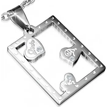 Přívěsek Ocelový přívěsek s motivem rámečku se srdíčky a třemi zirkony