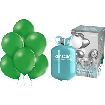 Helium do balónku Amscan Helium 22 l + balónky 50 ks zelené