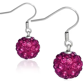 Náušnice 10mm – Tmavě růžová kulička s kamínky, afroháček