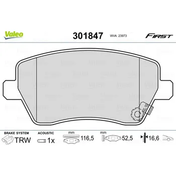 Brzdová destička Sada brzdových destiček, kotoučová brzda VALEO 301847