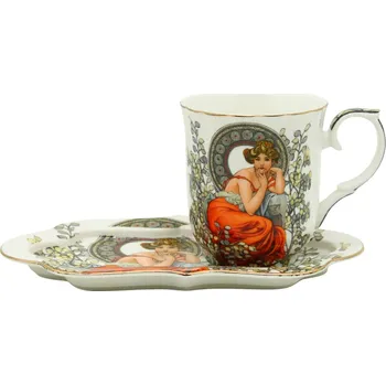 Home Elements Hrnek 360 ml s podtáckem, Mucha světlý