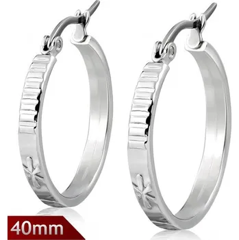 Náušnice 40mm - Kruhové náušnice, hvězdy s podelnými vroubky