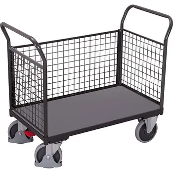 Plošinový vozík Plošinový vozík VARIOfit s třemi bočními stěnami s drátěnou výplní, 1000 x 700 mm, nosnost 500 kg, barva antracit RAL7016 /deska šedá