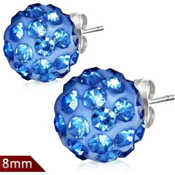 Náušnice 8mm – Modrá kulička s kamínky