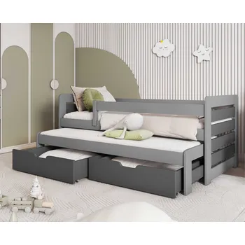 MebloBed Rozkládací postel Tomáš II s úložným prostorem 90x200 cm (Š 97 cm, D 208 cm, V 77 cm), Přírodní borovice, Přírodní borovice, 1 ks matrace do přistýlky, zábranka vlevo