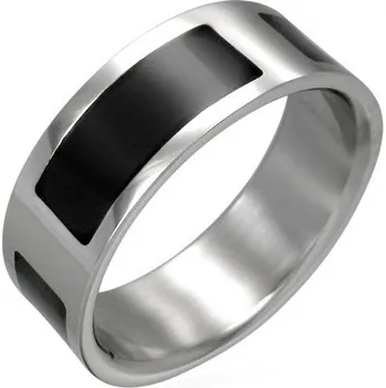 Prsten Ocelový prsten - černé obdelníky po celém obvodu prstenu 67