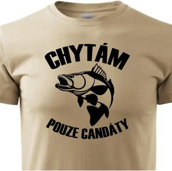 Pánské tričko STRIKER Tričko Chytám pouze candáty Barva: Písková, Velikost: S