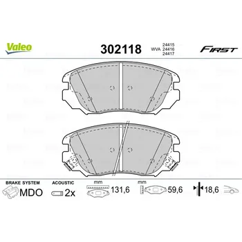 Brzdová destička Sada brzdových destiček, kotoučová brzda VALEO 302118