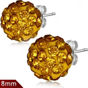 Náušnice 8mm – Oranžová kulička s kamínky