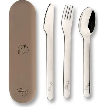 dětská jídelní sada CITRON set příborů se silikonovým pouzdrem Brown/Lemon